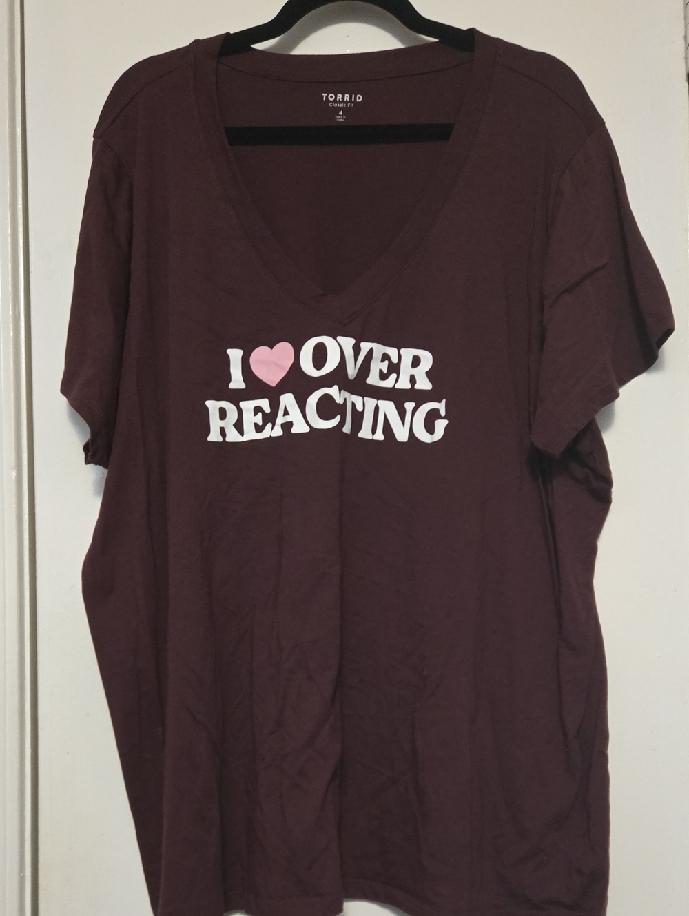 torrid Plum V-Neck Graphic Tee I🩷 Overreacting Classic Fit
